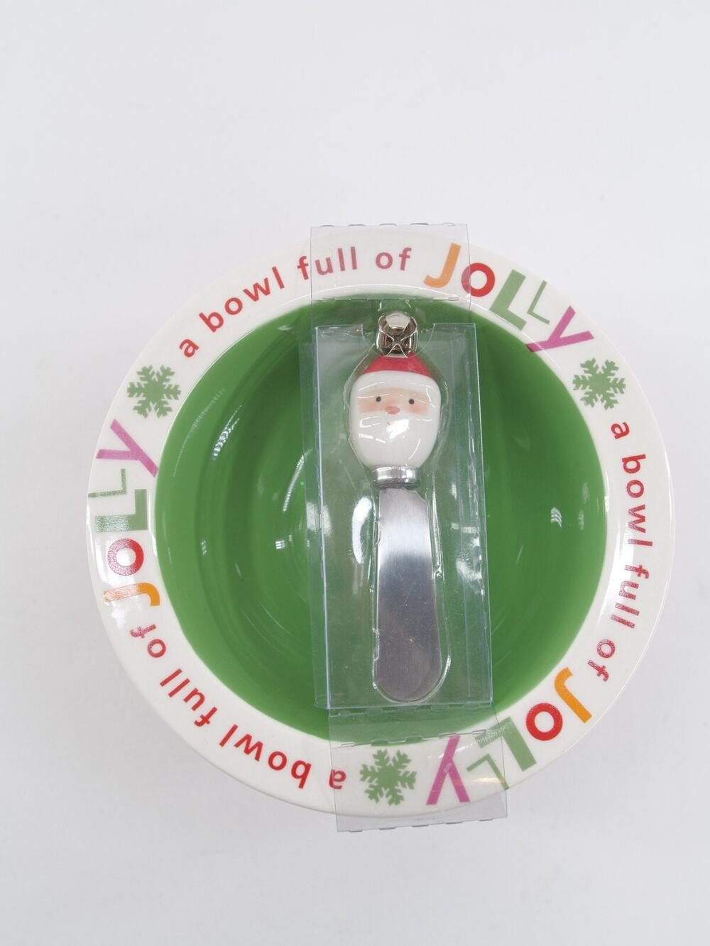 CHRISTMAS BOWL FULL OF JOLLY WITH SANTA HEAD CHEESE SPREADER HALLMARK